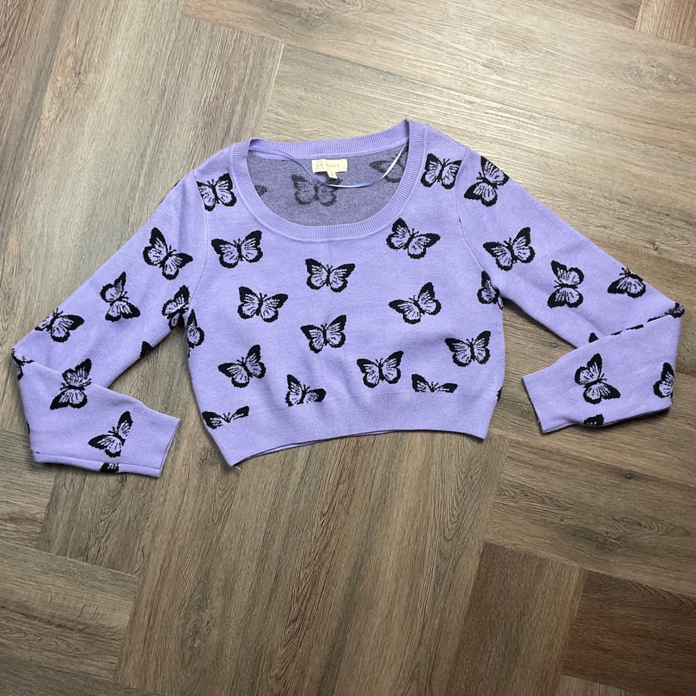 Pac Sun LA Hearts Butterfly Cropped Sweater Womens XS Purple Y2K 90s Boho Indie